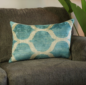 Canvello Handmade Blue Velvet Lumbar Pillow For Sofa - 16x24 in