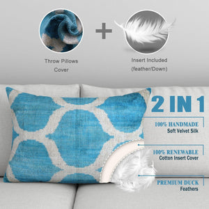 Canvello Handmade Blue Velvet Lumbar Pillow For Sofa - 16x24 in