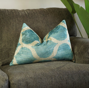 Canvello Handmade Blue Velvet Lumbar Pillow For Sofa - 16x24 in
