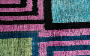 Canvello Handmade Geometric Velvet Throw Pillow with Vibrant Pink Blue Green - Perfect for Modern Interiors - 16x24 in