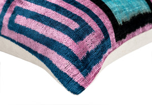 Canvello Handmade Geometric Velvet Throw Pillow with Vibrant Pink Blue Green - Perfect for Modern Interiors - 16x24 in