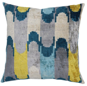 Canvello Handmade Grau Blue Yello Velvet Throw Pillows - 20x20