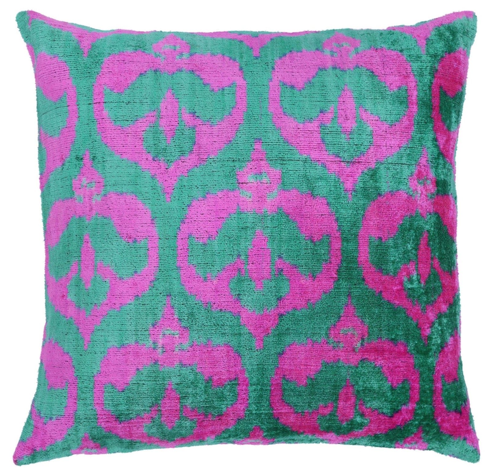 Canvello Handmade Green Pink Velvet Throw Pillow - 20x20