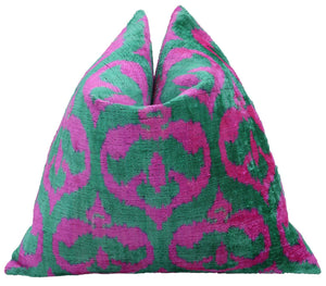 Canvello Handmade Green Pink Velvet Throw Pillow - 20x20