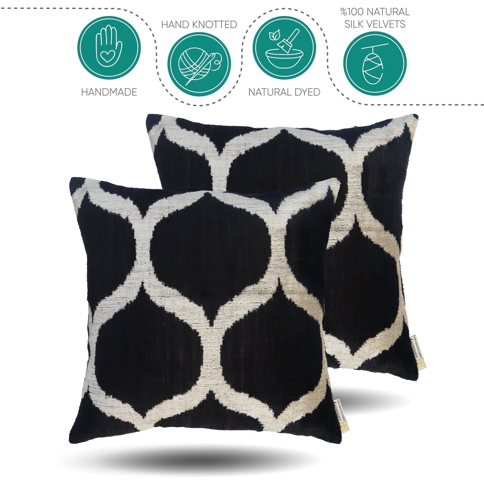 Canvello Handmade Luxury Black Square Pillow - Set of 2 |18x18|
