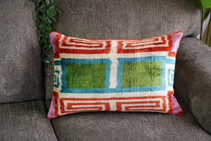 Canvello Handmade Luxury Green Pink Velvet Throw Pillows - 16"x24"