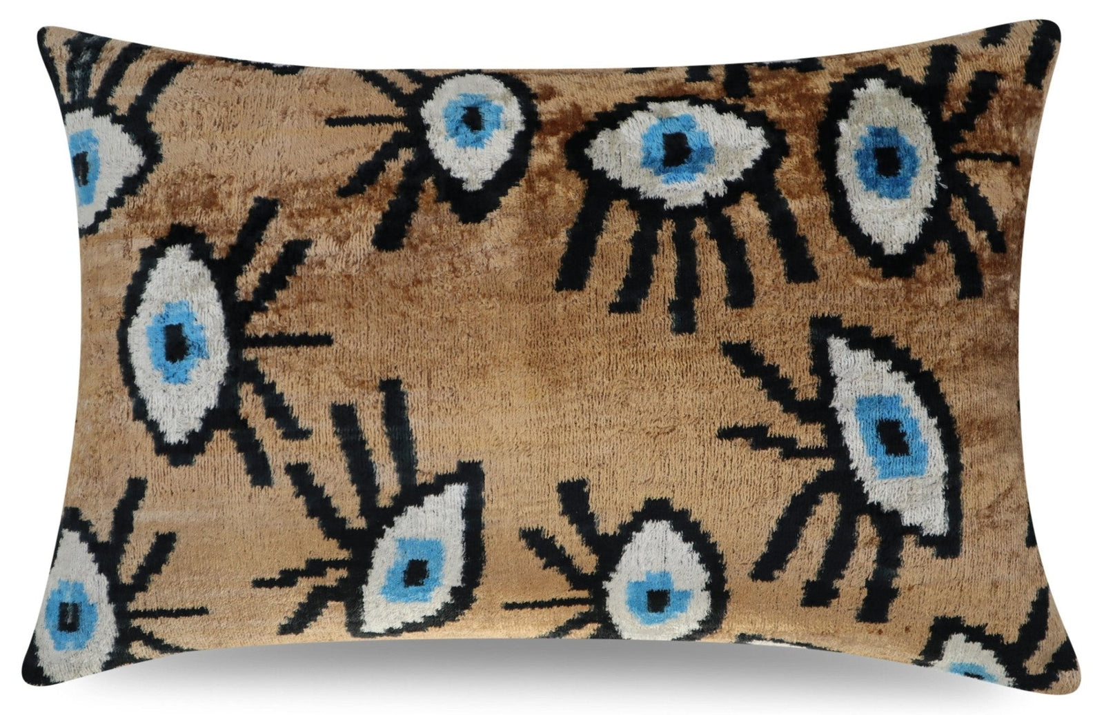 Canvello Handmade Luxury Handmade Velvet Silk Evil Eye Throw Pillow With Down Insert- 16x24 in