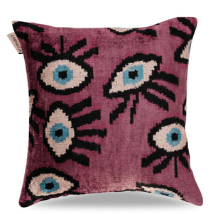 Canvello Handmade Luxury Handmade Velvet Silk Evil Eye Throw Pillow With Down Insert