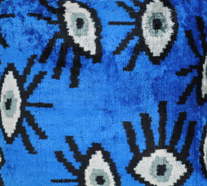 Canvello Handmade Luxury Handmade Velvet Silk Evil Eye Throw Pillow With Down Insert