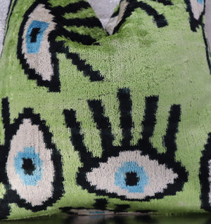 Canvello Handmade Luxury Handmade Velvet Silk Evil Eye Throw Pillow With Down Insert