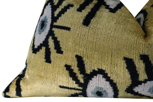 Canvello Handmade Luxury Handmade Velvet Silk Evil Eye Throw Pillow With Down Insert
