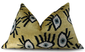 Canvello Handmade Luxury Handmade Velvet Silk Evil Eye Throw Pillow With Down Insert