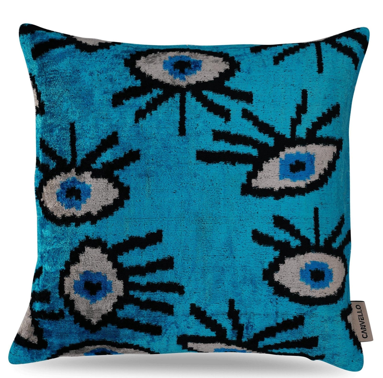 Canvello Handmade Luxury Handmade Velvet Silk Evil Eye Throw Pillow With Down Insert