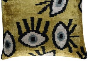 Canvello Handmade Luxury Handmade Velvet Silk Evil Eye Throw Pillow With Down Insert