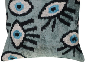 Canvello Handmade Luxury Handmade Velvet Silk Evil Eye Throw Pillow With Down Insert