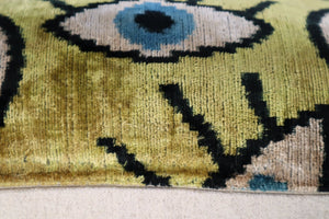 Canvello Handmade Luxury Handmade Velvet Silk Evil Eye Throw Pillow With Down Insert