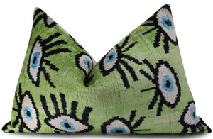 Canvello Handmade Luxury Handmade Velvet Silk Evil Eye Throw Pillow With Down Insert