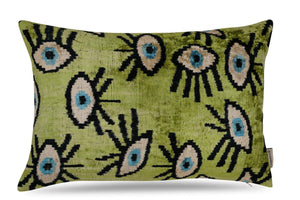 Canvello Handmade Luxury Handmade Velvet Silk Evil Eye Throw Pillow With Down Insert