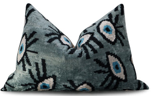 Canvello Handmade Luxury Handmade Velvet Silk Evil Eye Throw Pillow With Down Insert