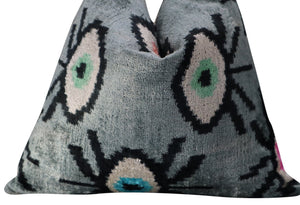 Canvello Handmade Luxury Handmade Velvet Silk Evil Eye Throw Pillow With Down Insert