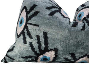 Canvello Handmade Luxury Handmade Velvet Silk Evil Eye Throw Pillow With Down Insert