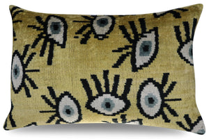 Canvello Handmade Luxury Handmade Velvet Silk Evil Eye Throw Pillow With Down Insert
