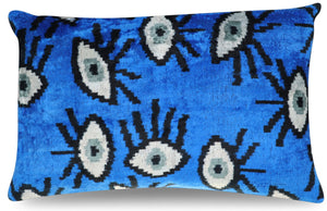 Canvello Handmade Luxury Handmade Velvet Silk Evil Eye Throw Pillow With Down Insert