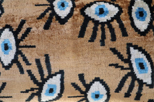 Canvello Handmade Luxury Handmade Velvet Silk Evil Eye Throw Pillow With Down Insert- 16x24 in