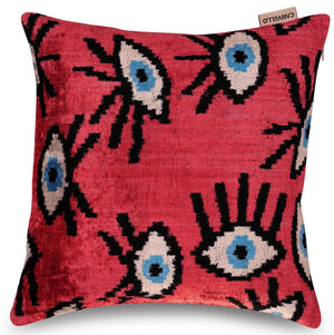 Canvello Handmade Luxury Handmade Velvet Silk Evil Eye Throw Pillow With Down Insert
