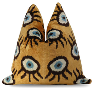 Canvello Handmade Luxury Handmade Velvet Silk Evil Eye Throw Pillow With Down Insert