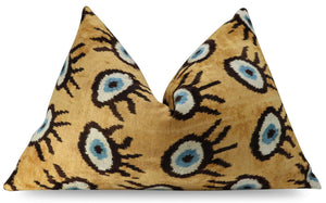 Canvello Handmade Luxury Handmade Velvet Silk Evil Eye Throw Pillow With Down Insert