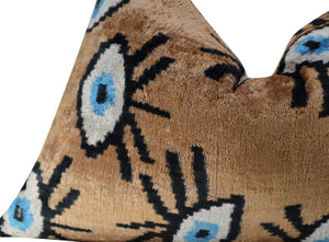 Canvello Handmade Luxury Handmade Velvet Silk Evil Eye Throw Pillow With Down Insert- 16x24 in
