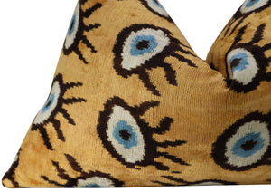 Canvello Handmade Luxury Handmade Velvet Silk Evil Eye Throw Pillow With Down Insert