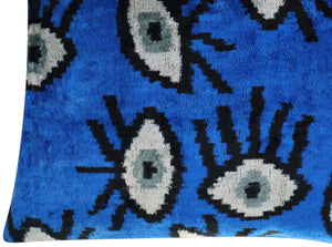 Canvello Handmade Luxury Handmade Velvet Silk Evil Eye Throw Pillow With Down Insert