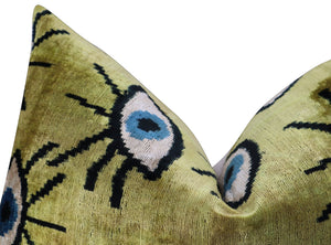 Canvello Handmade Luxury Handmade Velvet Silk Evil Eye Throw Pillow With Down Insert