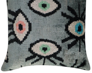 Canvello Handmade Luxury Handmade Velvet Silk Evil Eye Throw Pillow With Down Insert