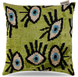 Canvello Handmade Luxury Handmade Velvet Silk Evil Eye Throw Pillow With Down Insert