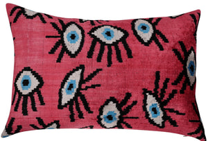 Canvello Handmade Luxury Handmade Velvet Silk Evil Eye Throw Pillow With Down Insert