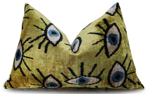 Canvello Handmade Luxury Handmade Velvet Silk Evil Eye Throw Pillow With Down Insert