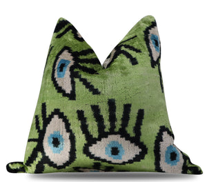 Canvello Handmade Luxury Handmade Velvet Silk Evil Eye Throw Pillow With Down Insert