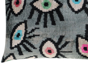 Canvello Handmade Luxury Handmade Velvet Silk Evil Eye Throw Pillow With Down Insert