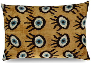 Canvello Handmade Luxury Handmade Velvet Silk Evil Eye Throw Pillow With Down Insert