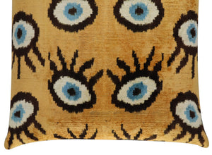 Canvello Handmade Luxury Handmade Velvet Silk Evil Eye Throw Pillow With Down Insert