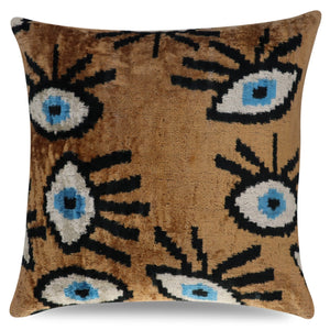 Canvello Handmade Luxury Handmade Velvet Silk Evil Eye Throw Pillow With Down Insert