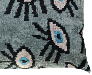 Canvello Handmade Luxury Handmade Velvet Silk Evil Eye Throw Pillow With Down Insert