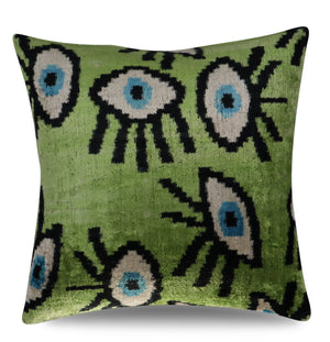 Canvello Handmade Luxury Handmade Velvet Silk Evil Eye Throw Pillow With Down Insert