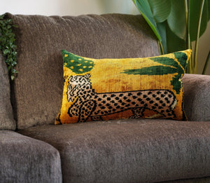 Canvello Handmade Luxury Yellow Tiger Throw Pillows - 16x24 in