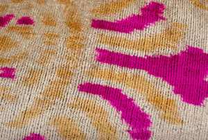 Canvello Handmade Pink and Gold Floral Design Throw Pillow - 16x16 inch, Silk Velvet, Vegetable Dyed with Premium Down Feather Insert