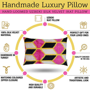 Canvello Handmade Pink Black Velvet Throw Pillow with Down Insert - 16x24