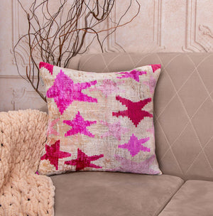 Canvello Handmade Pink start Throw Pillow with Down Insert - 18 x 18 in